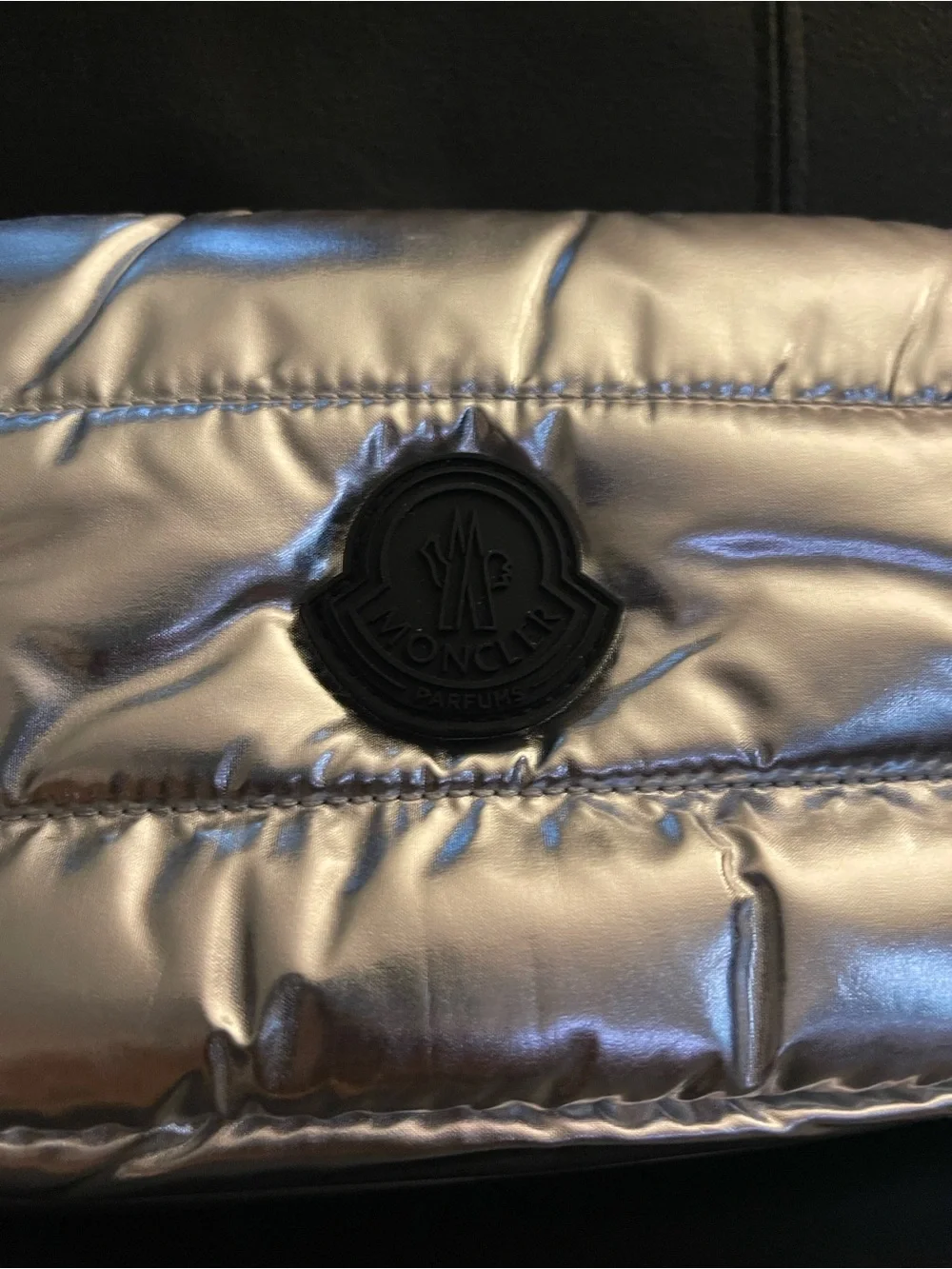 MONCLER PARFUMS SILVER GWP NOVELTY Puffer Quilted Pouch NEW UNISEX